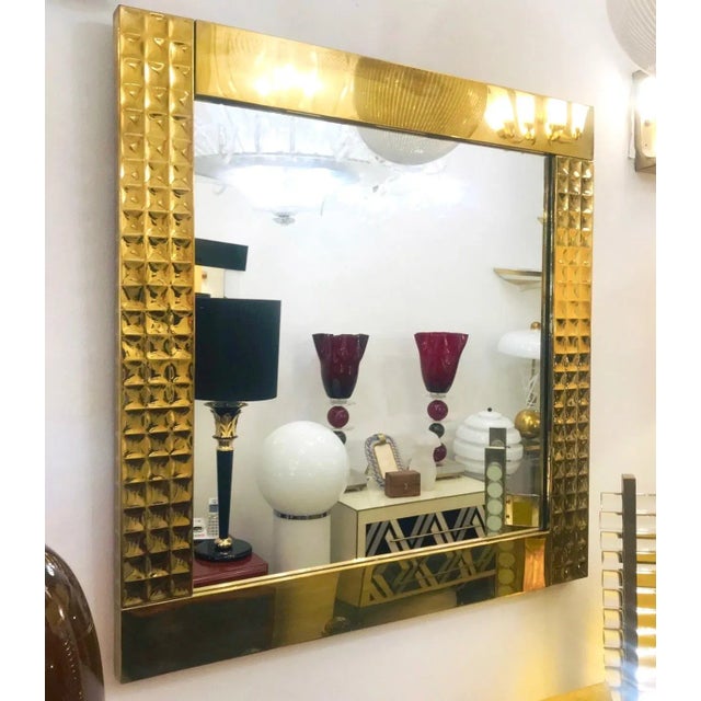 1970s Italian Vintage Pair of Handcrafted Brass Mirrors With Gold Jewel-Like Detail For Sale - Image 4 of 13