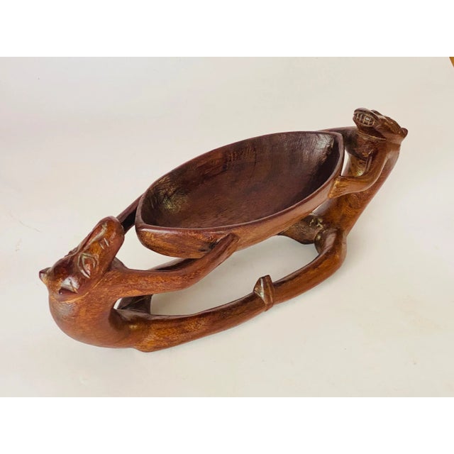 Brown Vide Poche Sculpture in Wood Animals Holding Bowl, 1960s For Sale - Image 8 of 12