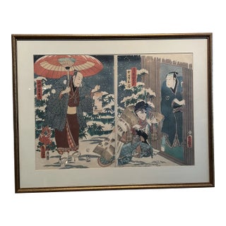 Antique 19th Century Japanese Edo Woodblock Diptych of Kabuki Actors by Toyokuni III Utagawa, 1859 For Sale
