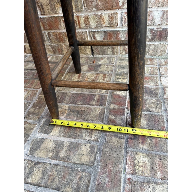 Mid 20th Century Vintage Rustic Counter-Height Stool — 24″ Tall Round Seat, Hand-Turned Legs For Sale - Image 5 of 9