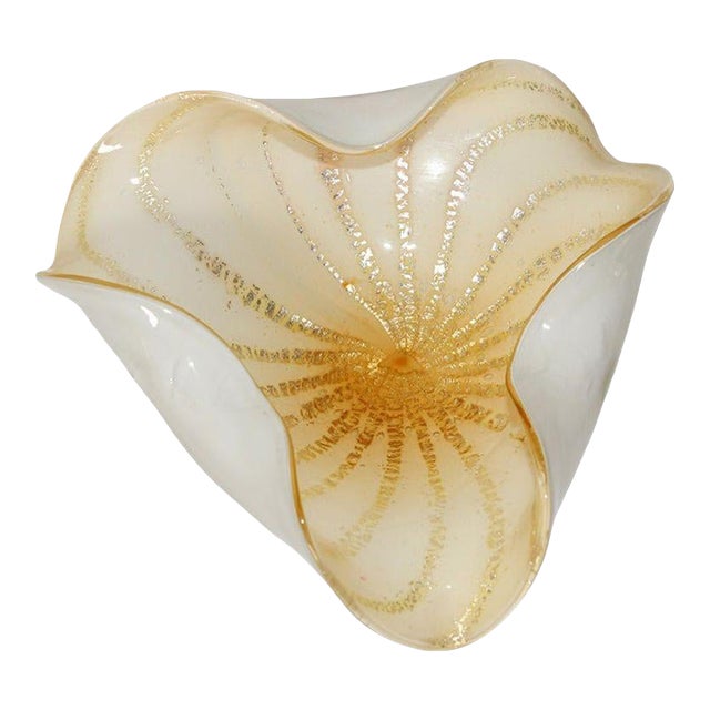 Alfredo Barbini Murano Gold Aventurine Art Glass Bowl Flower Form Italy 1950s For Sale