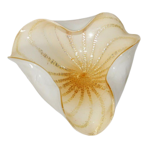 Alfredo Barbini Murano Gold Aventurine Art Glass Bowl Flower Form Italy 1950s
