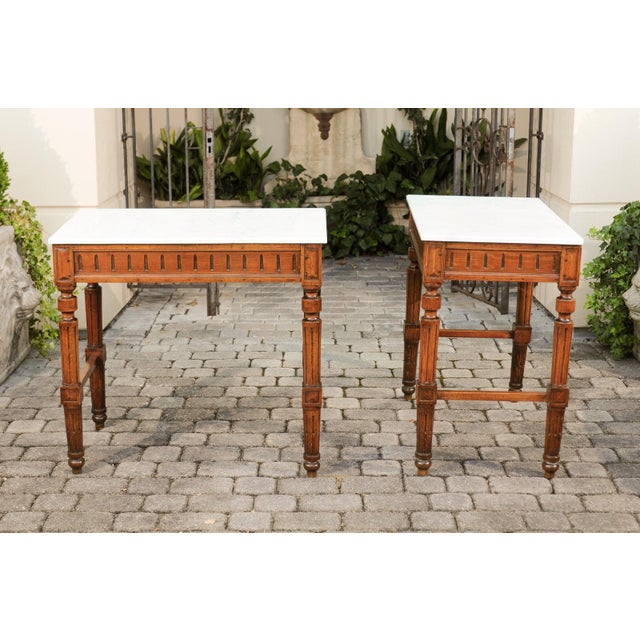 Wood Pair of French 1870s Neoclassical Style Wooden Console Tables with Marble Tops For Sale - Image 7 of 12