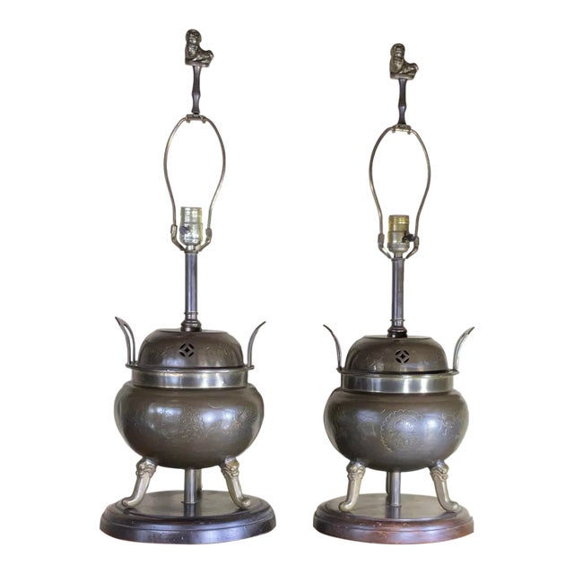 Pair of Antique Chinese Incence Burner Table Lamp For Sale