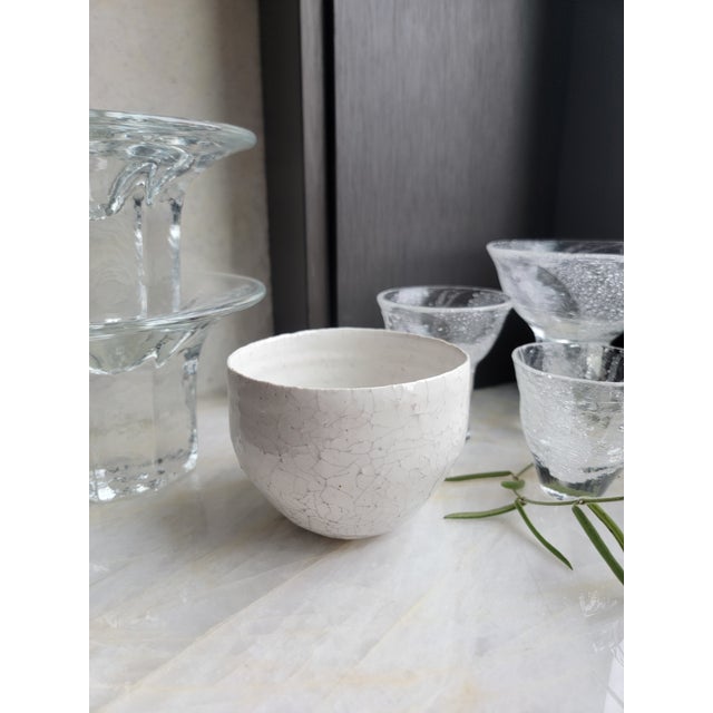 Contemporary Handmade Japanese Crackle Glaze Ceramic Chawan Matcha Bowl by Yoshio Kangawa - One of a Kind For Sale - Image 3 of 12