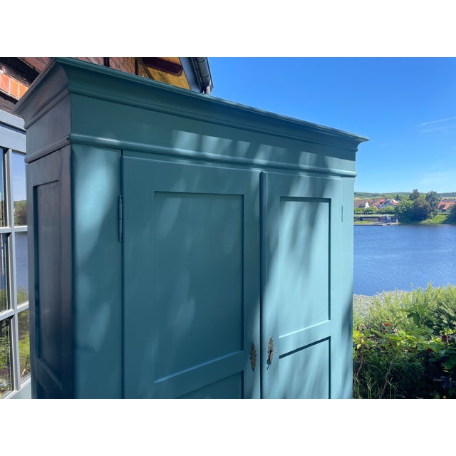 Blue Antique Wardrobe in Oak, 1890s For Sale - Image 8 of 18