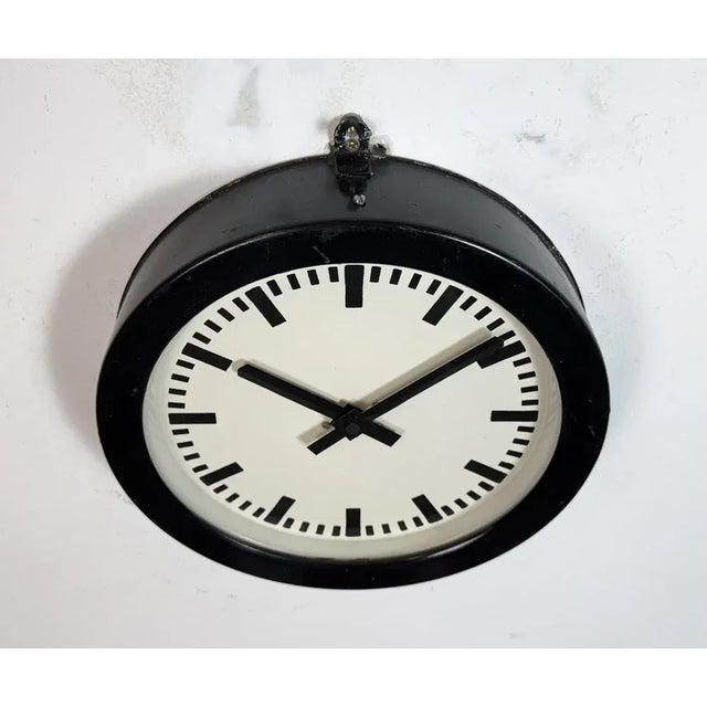 Industrial German Black Factory Wall Clock, 1950s For Sale - Image 4 of 17