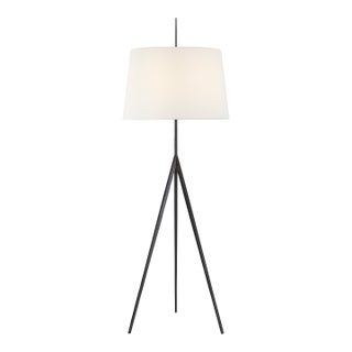 Ian K. Fowler by Visual Comfort Signature Triad Hand-Forged Floor Lamp in Aged Iron with Linen Shade For Sale