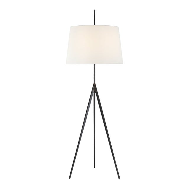 Ian K. Fowler by Visual Comfort Signature Triad Hand-Forged Floor Lamp in Aged Iron with Linen Shade For Sale