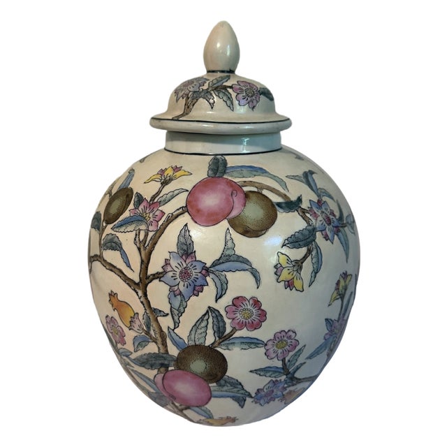 Large Vintage Chinoiserie Plum Tree Chinese Porcelain Ginger Jar For Sale