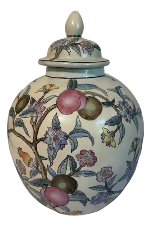 Large Vintage Chinoiserie Plum Tree Chinese Porcelain Ginger Jar