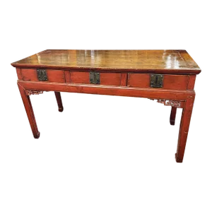 19th-Century Chinese Red-Lacquer Altar Console Table – Qing Dynasty Elegance