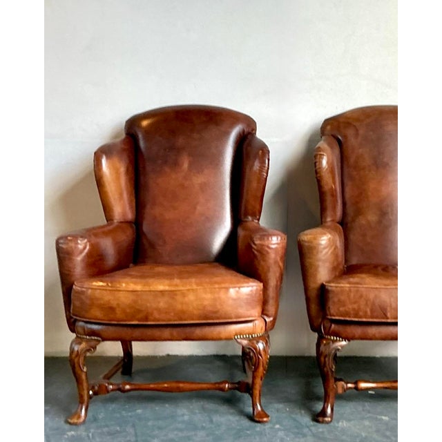 Vintage Italian Leather Wingback Chairs - A Pair For Sale - Image 12 of 12