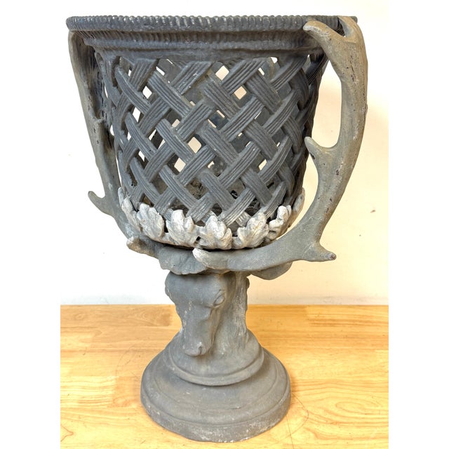 Monumental J.W. Fiske–Attributed Polychromed Lead Stag-Head Reticulated Urn For Sale - Image 4 of 10
