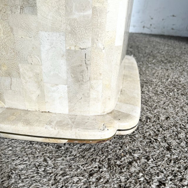 Postmodern Polished Tessellated Stone Sculpted Coffee Table With Brass Inlay For Sale - Image 9 of 12