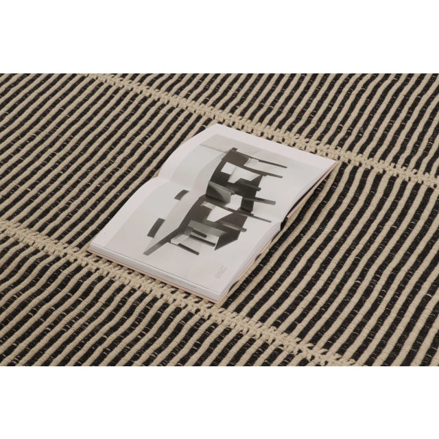 Rug & Kilim’s Contemporary Kilim, Cream White with Black Textural Stripes For Sale - Image 9 of 10
