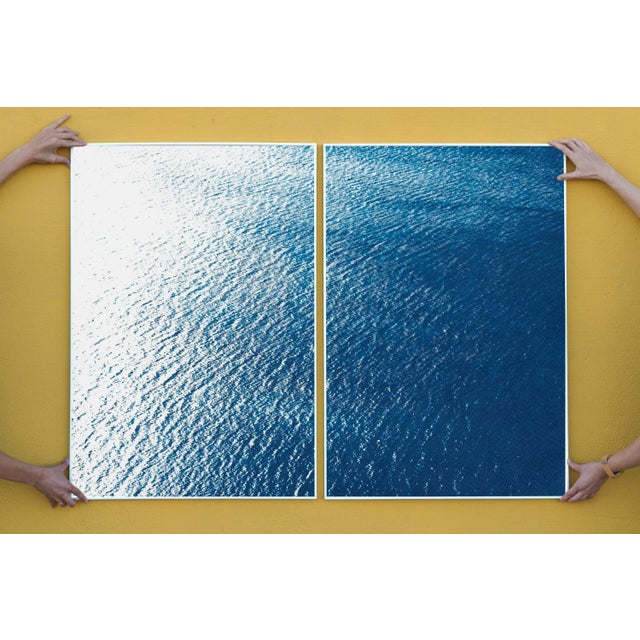 "Smooth Bay in the Mediterranean" Contemporary Diptych on Watercolor Paper Cyanotype - Set of 2 For Sale In Miami - Image 6 of 11