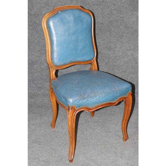 French Louis XV Style Walnut and Leather Set of 10 Dining Chairs C. 1940s For Sale - Image 13 of 15