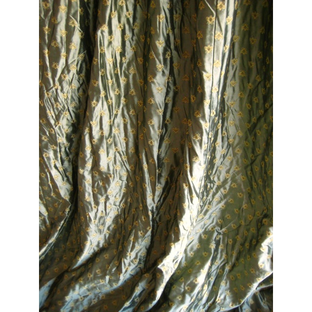 1980s French Empire Napoleon Style Green Silk Large Pair of Curtains ( 5 Pairs Available ) For Sale - Image 10 of 15