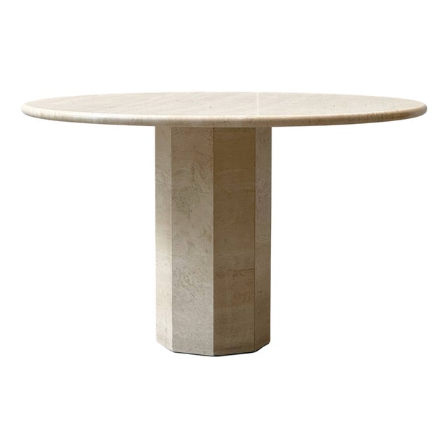 Round Table in Travertine, Italy, 1970s For Sale