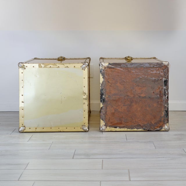 Brass Vintage Pair of Brass Storage Trunk Side Tables For Sale - Image 8 of 13