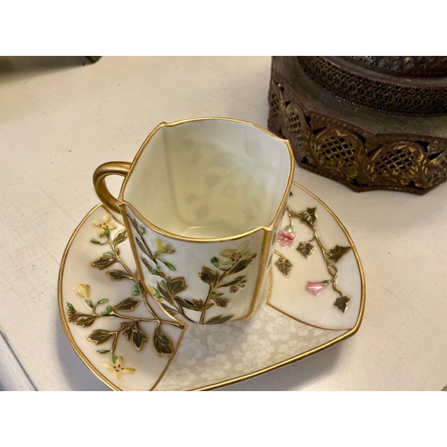 Gold Late 19th Century Royal Worcester Teacup & Saucer For Sale - Image 8 of 12