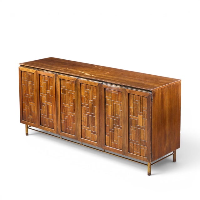 Bert England Mid Century Walnut and Brass Credenza For Sale - Image 9 of 10