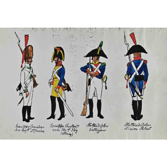Spanish and Dutch Soldiers is an original drawing in ink and watercolor realized by Herbert Knotel in 1930/40s. Good...