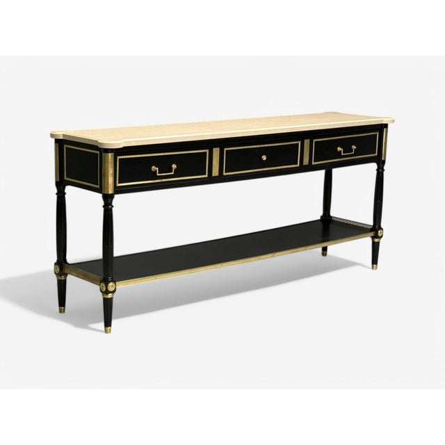 Maison Jansen Attr, Hollywood Regency, Satin Black Mahogany, Large Console Table For Sale - Image 4 of 12