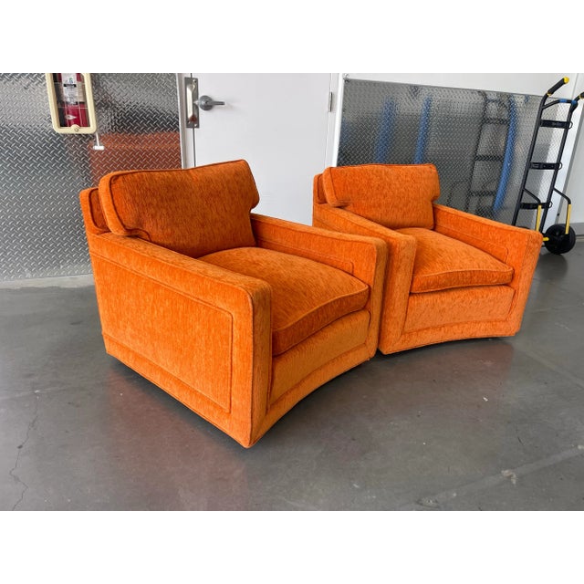 Mid 20th Century Vintage Burnt Orange Mid-Century Lounge Chairs With Down Filled Cushions, a Pair For Sale - Image 5 of 12