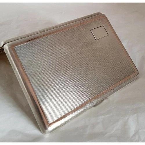 George VI Turned Sterling Silver Engine Cigarette Case by W. H. Manton, 1945 For Sale - Image 10 of 13