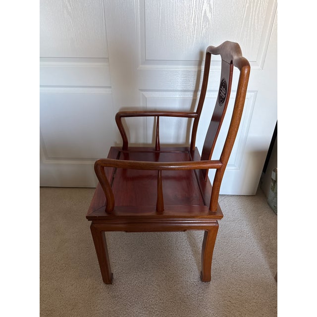 1950s 1950s Chinese Ming Style Rosewood Hand-Carved Dining Table With 6 Chairs - Set of 7 For Sale - Image 5 of 10