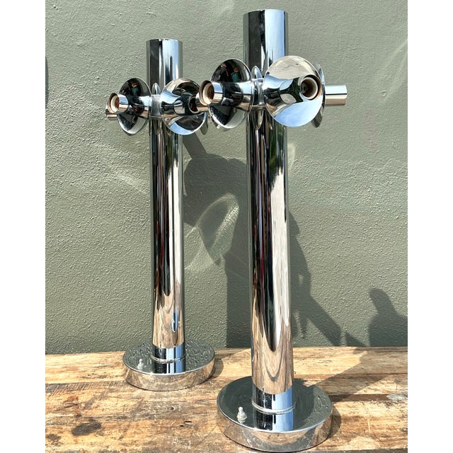 Chrome Vintage Polished Chrome Lamps After Sonneman - A Pair For Sale - Image 8 of 12