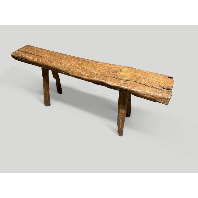 2010s Andrianna Shamaris Teak Wood Log Style Bench For Sale - Image 5 of 5