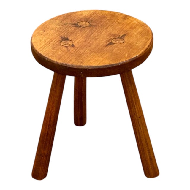 Rustic Antique French Rustic Stool in Oak, 1890s For Sale - Image 3 of 7