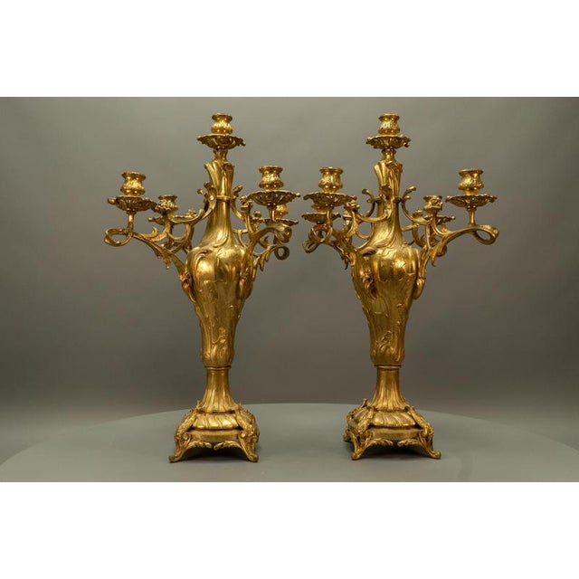 Large French Louis XV Style Bronze Candelabras, 1920, Set of 2 For Sale - Image 17 of 18