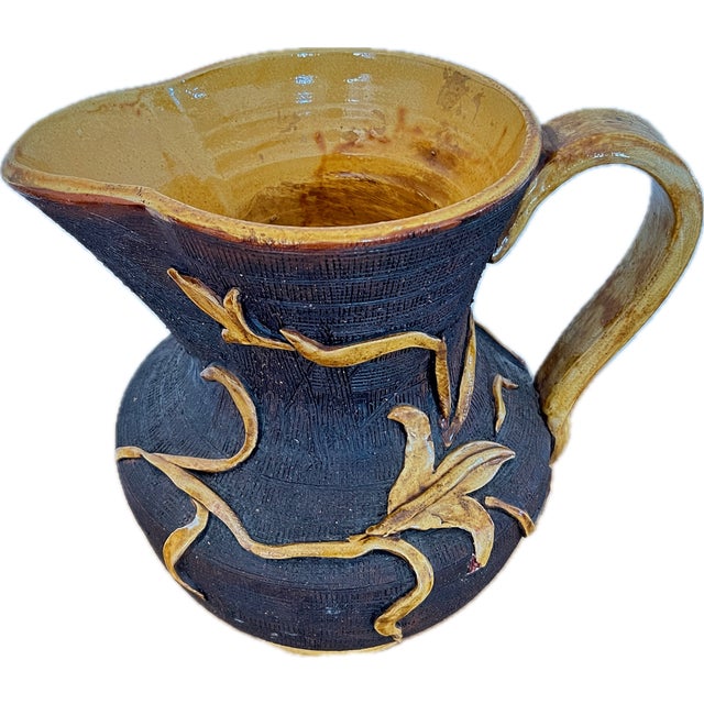 Rustic European Oversized Italian Ceramic Pitcher With Applied Leaves For Sale - Image 3 of 12