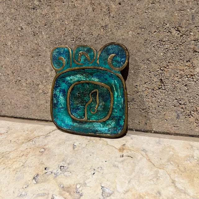 AMBIANIC presents 1950s Pepe Mendoza Ashtray Mid Century Modern Mexico (#2) Stamp by maker present .75 thick x 4.38 w x 5...