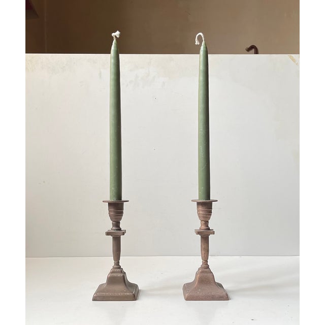 Brown Danish Bauhaus Candleholders in Patinated Bronze, 1940s, Set of 2 For Sale - Image 8 of 8
