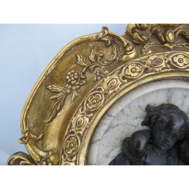 After Ew Wyon Marble & Wood Cherub Plaque Calmady Children in Gilt Frame For Sale In Portland, OR - Image 6 of 10