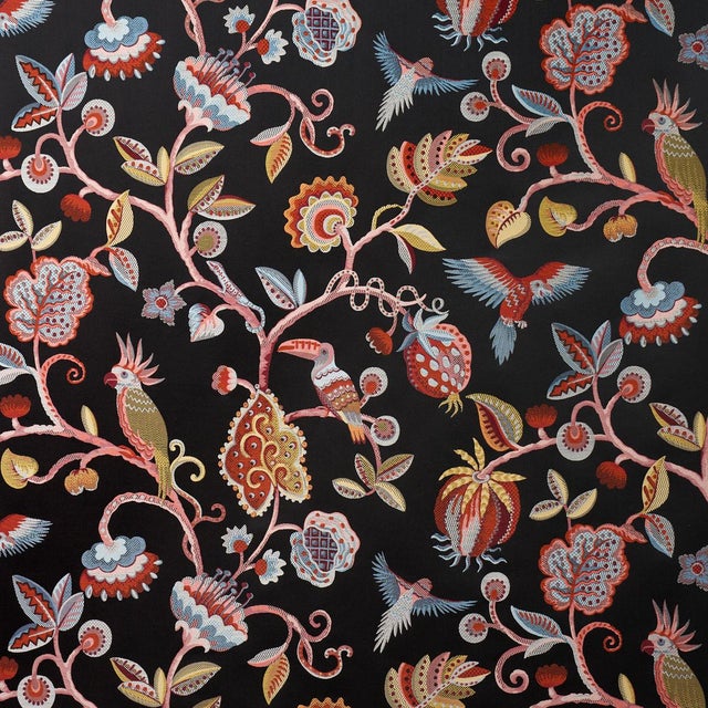 SAMPLE - Schumacher Birds Of Paradise Fabric In Noir For Sale