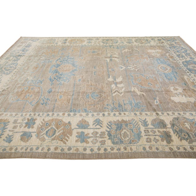 Early 21st Century Early 21st Century Modern Sultanabad Handmade Floral Wool Rug in Light Brown For Sale - Image 5 of 7