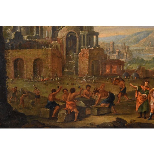 Early 18th Century Flemish Artist, Landscape with Tower of Babel, 17th-18th Century, Oil on Canvas, Framed For Sale - Image 5 of 17