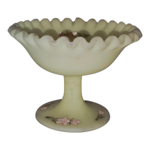Early 20th Century Fenton Hand-Painted Custard Glass Compote – Signed by J. Wilson