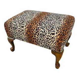 Vintage Footstool Reupholstered in Leopard Velvet For Sale