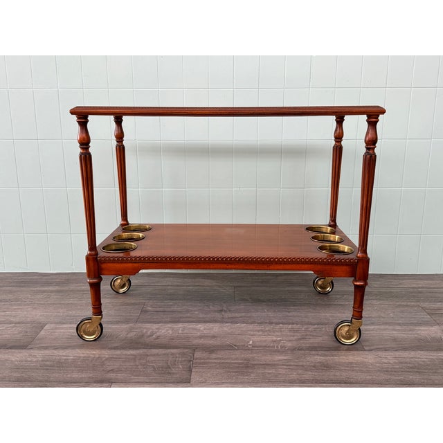 Mid-Century French Bar Cart in Decorated Wood and Glass Top, 1960s For Sale - Image 13 of 15