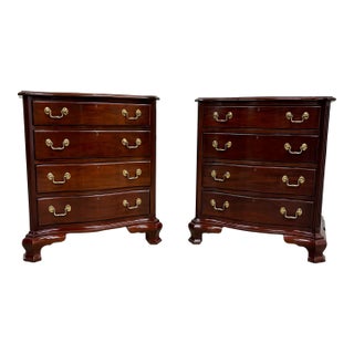 Vintage Councill Furniture Chippendale Solid Mahogany Nightstands Bedside Tables For Sale