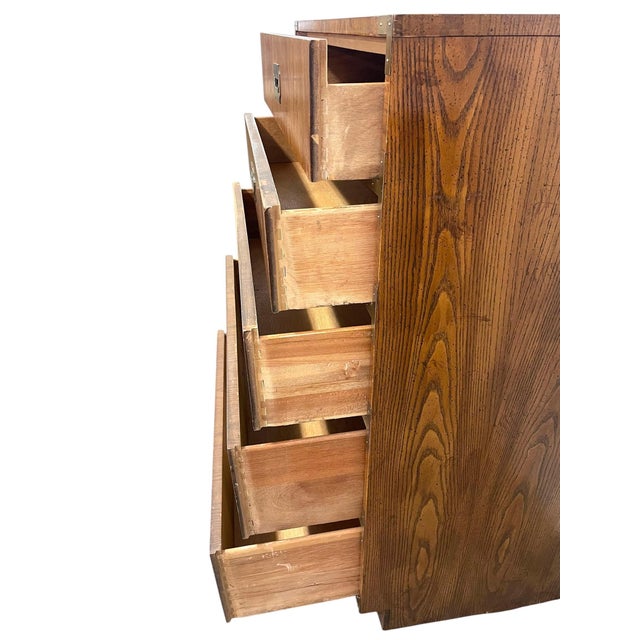 Vintage Campaign Style Five Drawer Dresser by Dixie With Brass-Toned Hardware and Dovetailed Drawers For Sale In Seattle - Image 6 of 11