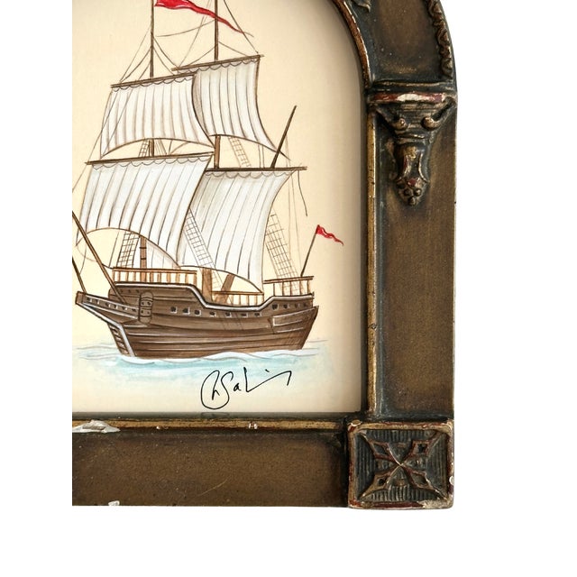Original Hand-Painted Sailboat Miniature Painting in an Antique Frame For Sale - Image 4 of 4