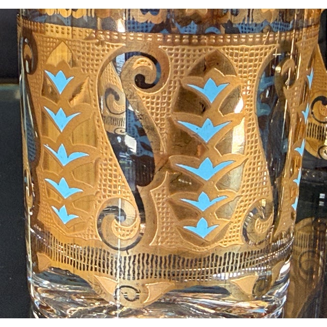 Mid-Century Modern Culver Saratoga Highball Glasses in Turquoise and 22k Gold - Set of 6 For Sale - Image 3 of 8